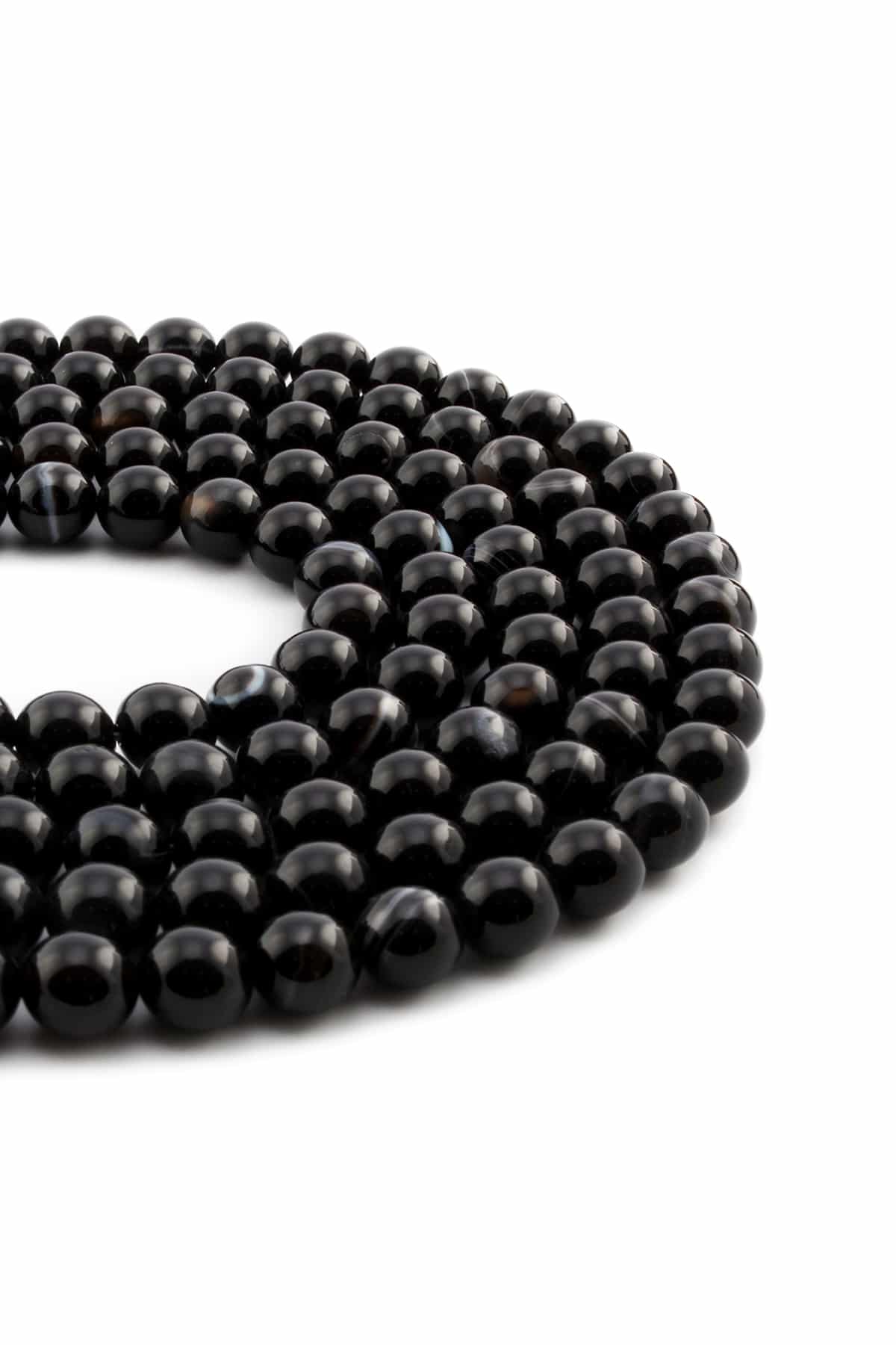 Göz Akik Taşı Parlak Siyah Küre Kesim 8mm Dizi [AA]