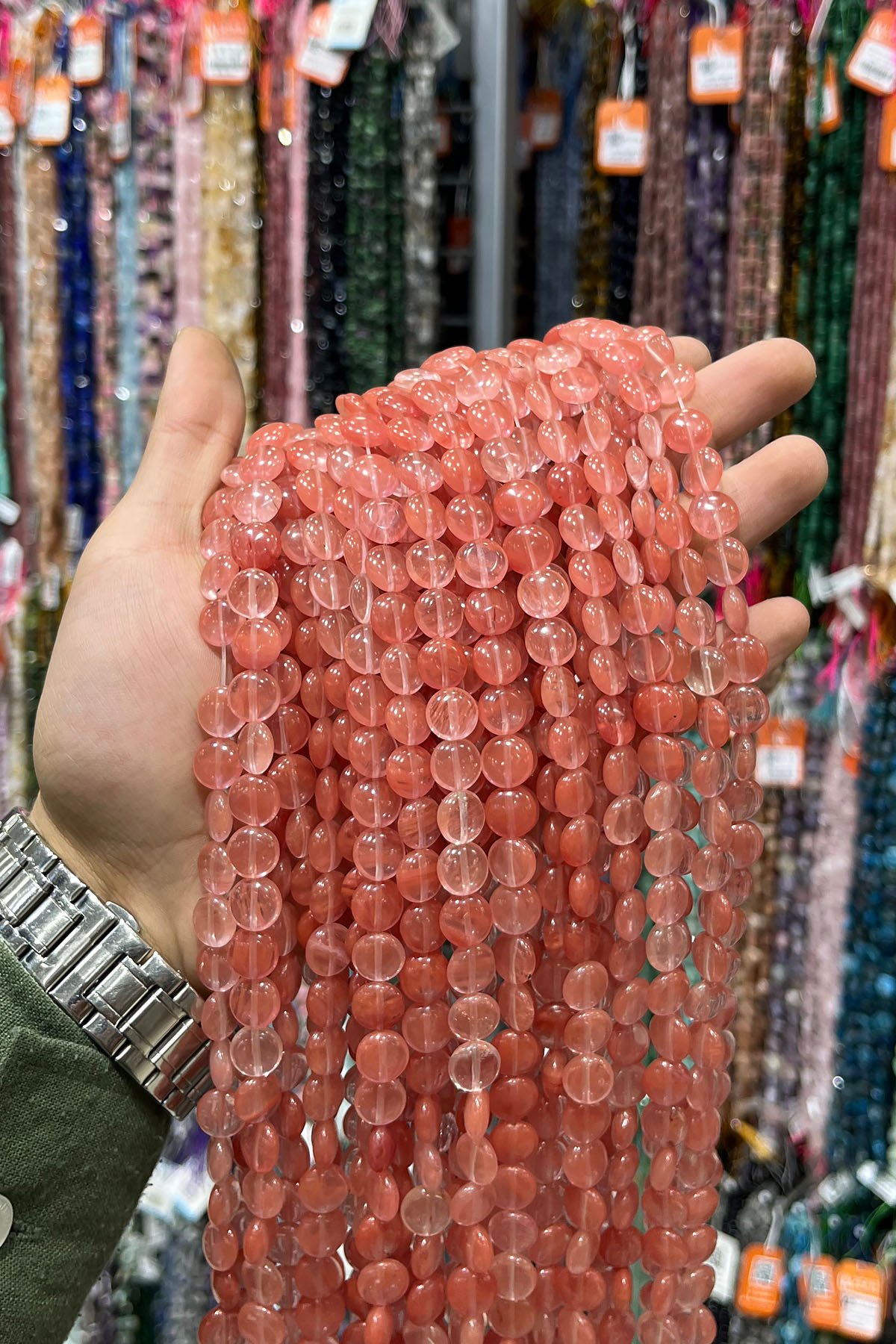 Gül Kuvars Doğal Taş Parlak Açık Pembe Daire Kesim 10mm Dizi [AA]