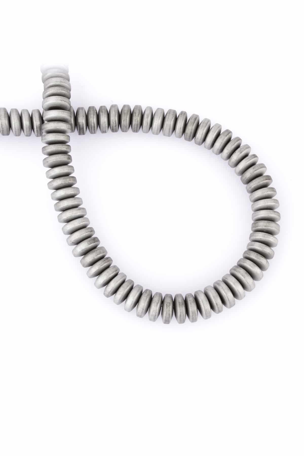 Hematit Doğal Taş Parlak Açık Gri Rondela Kesim 8x3mm Dizi [AA]