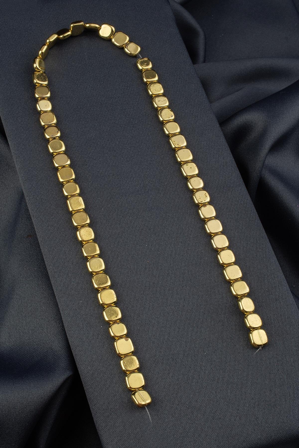 Hematit Doğal Taş Altın Sarı Kare Kesim 8x8x3mm Dizi