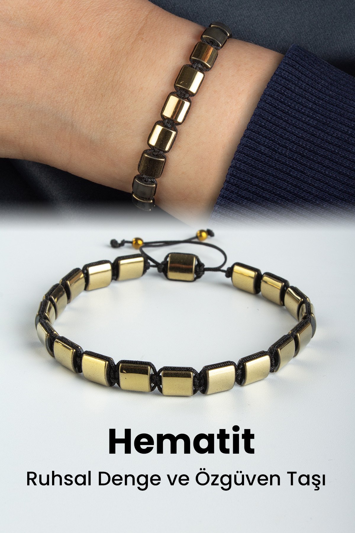 Hematit Doğal Taş Antik Sarı Yassı Kare Kesim 7x7mm Makrome Bileklik