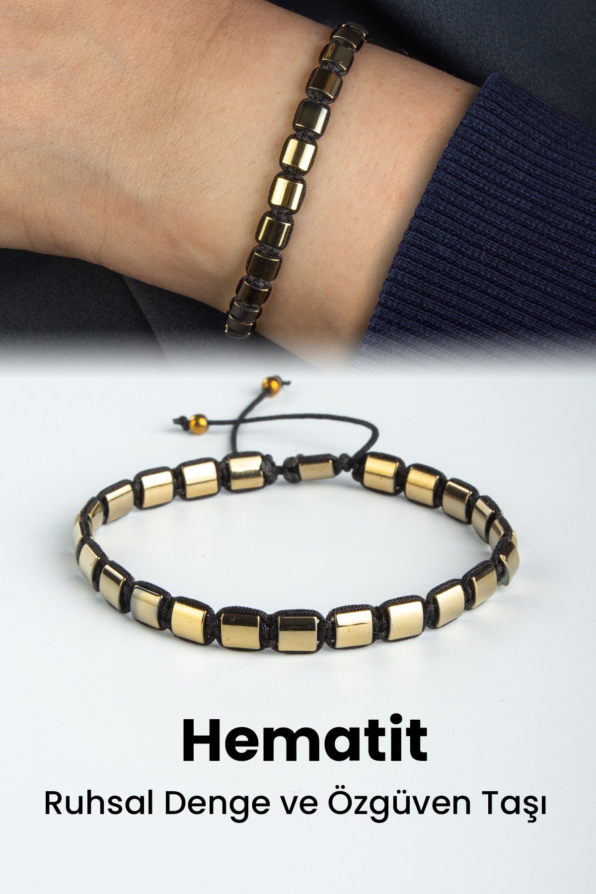 Hematit Doğal Taş Antik Sarı Kanallı Yassı Kare Kesim 5x5mm Makrome Bileklik