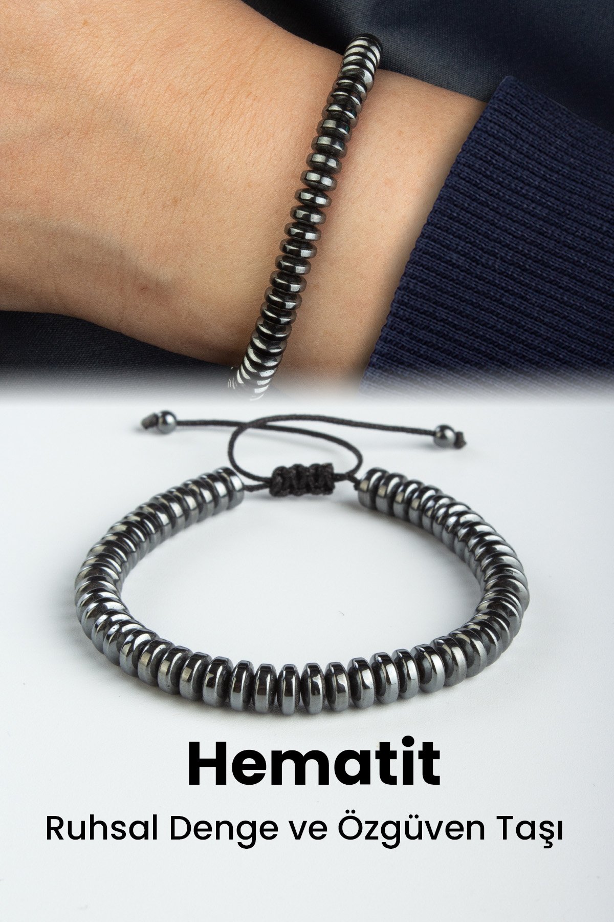 Hematit Doğal Taş Füme Rondela Kesim Makrome Bileklik