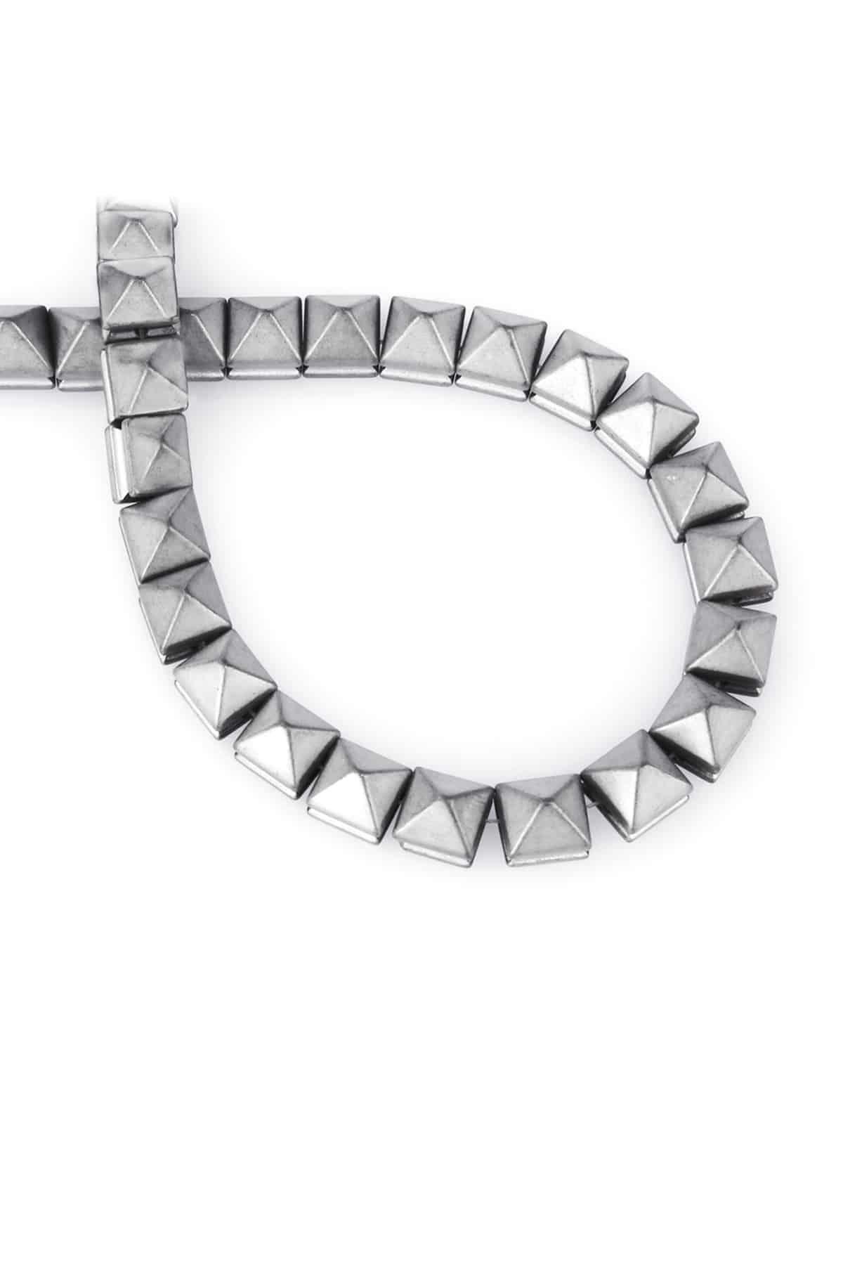 Hematite Natural Stone Grey Pyramid Cut 8x8x8mm String Of Beads