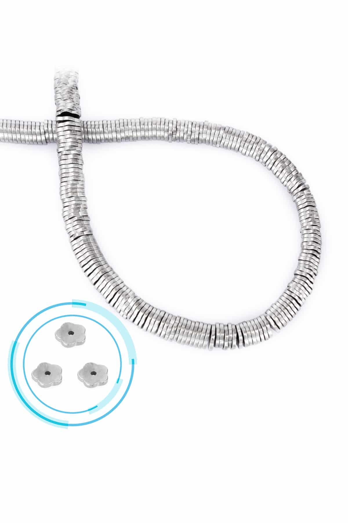 Hematit Doğal Taş Gümüş Rondela Kesim 6x1mm Dizi