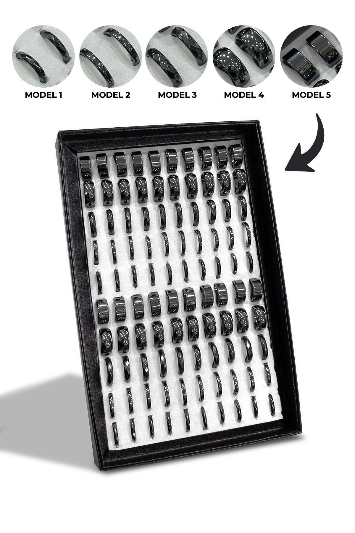 Hematit Doğal Taş Karışık 100 Adet 5 Farklı Model Çelik Yüzük