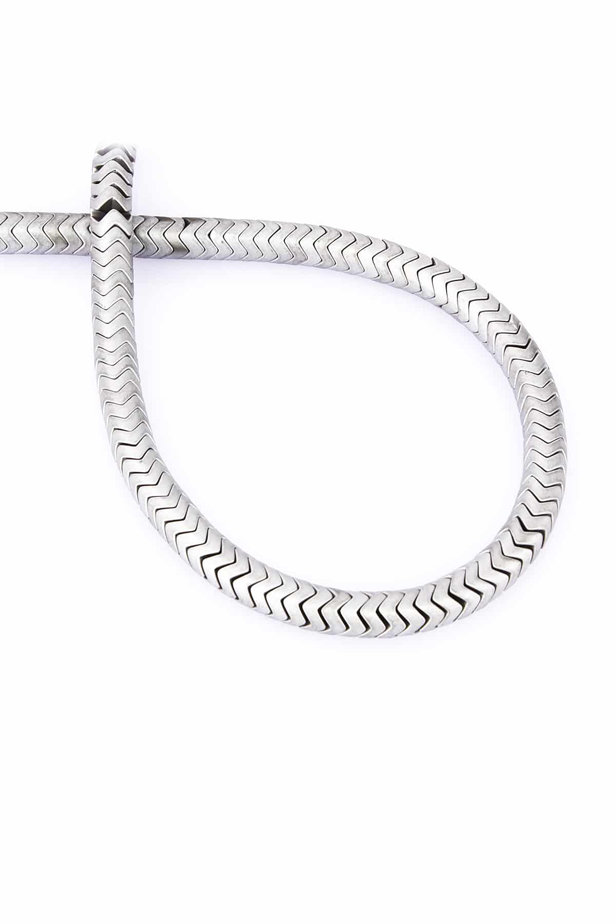 Hematite Natural Stone Matte Light Grey Herringbone Cut 6x2mm String Of Beads