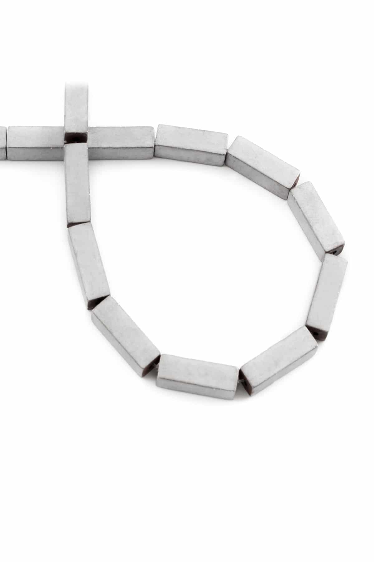 Hematite Natural Stone Matte Light Grey Rectangular Cut 4x13mm String Of Beads