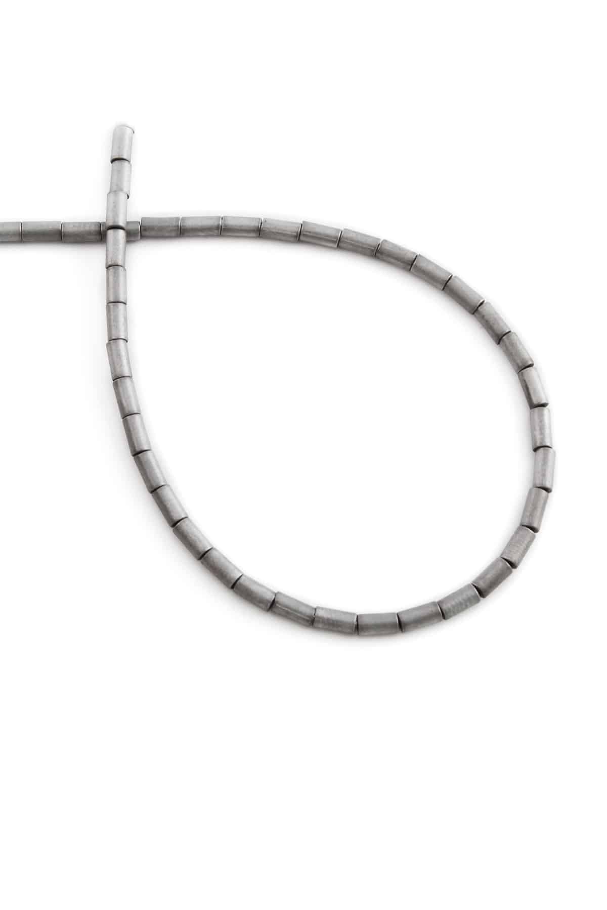 Hematite Natural Stone Matte Light Grey Cylinder Cut 2x4mm String Of Beads