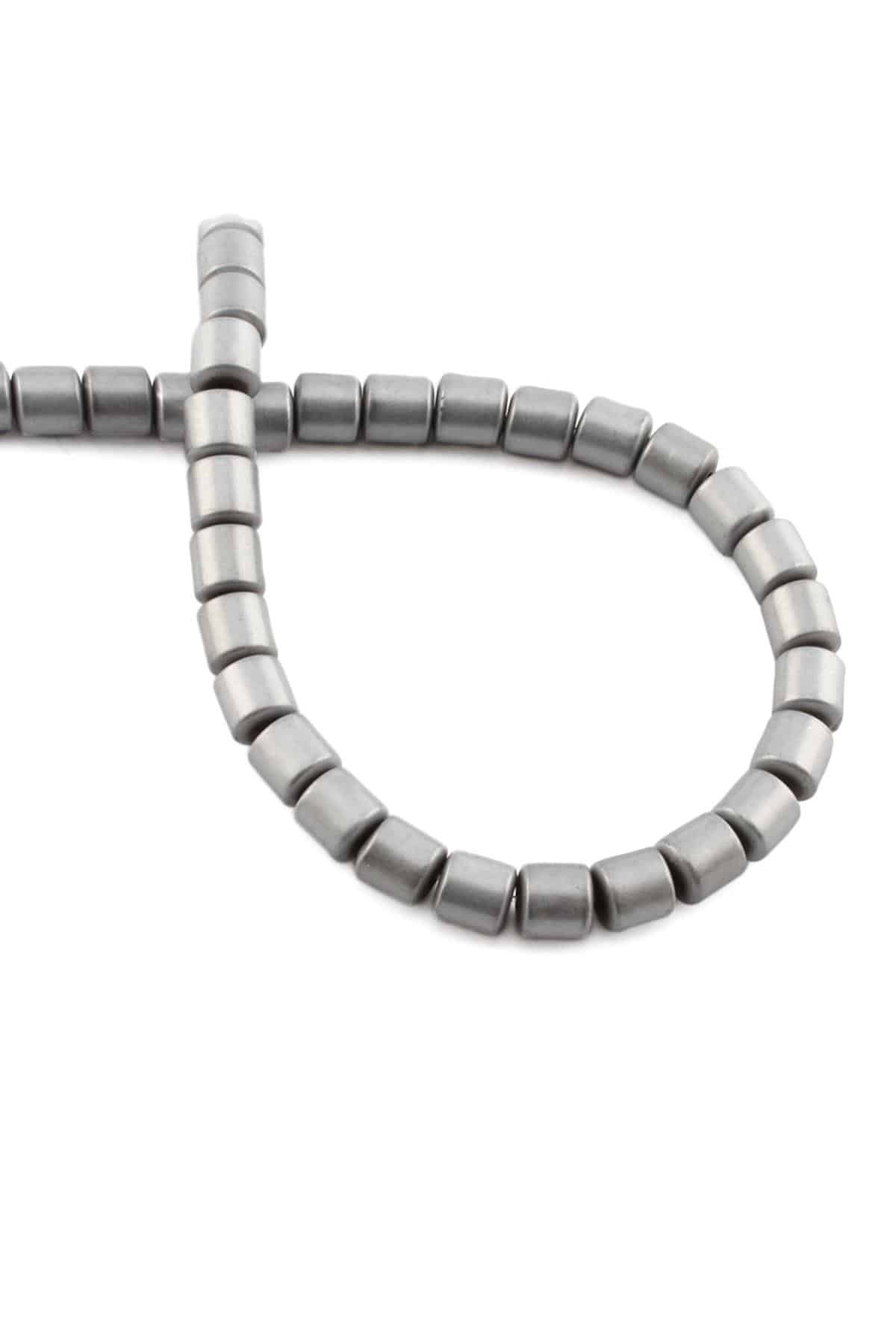 Hematite Natural Stone Matte Light Grey Cylinder Cut 6x6mm String Of Beads