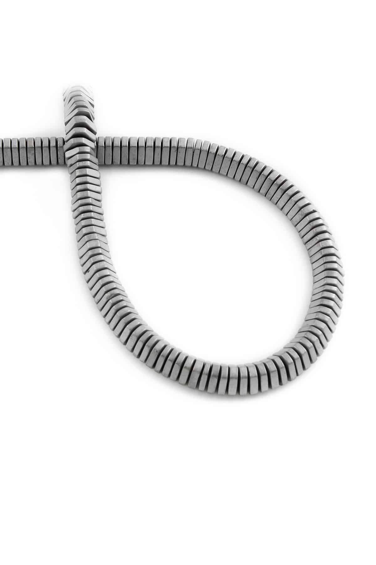Hematit Doğal Taş Mat Açık Gri Üçgen Rondela Kesim 6x1mm Dizi