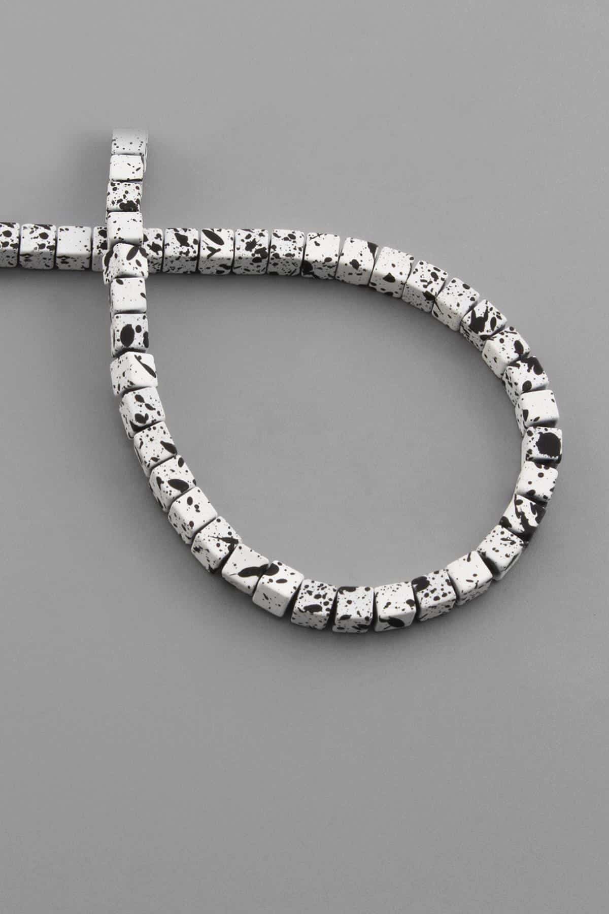 Hematite Natural Stone Matte Mottled White Square Cut 4x4mm String Of Beads