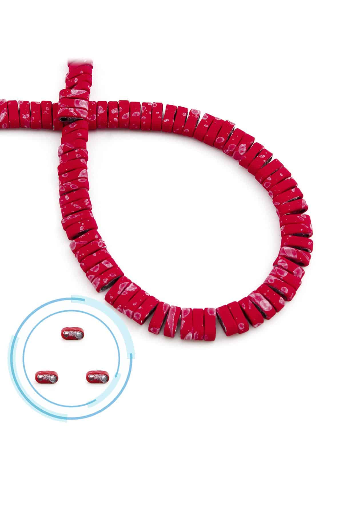 Hematite Natural Stone Matte Mottled Red Double Hole 6x2mm String Of Beads