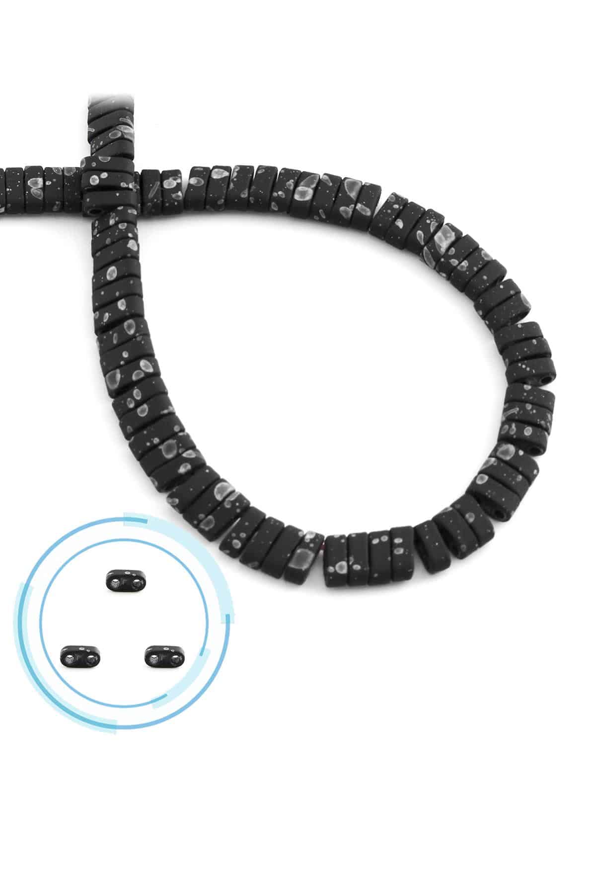 Hematite Natural Stone Matte Mottled Black Double Hole 6x2mm String Of Beads