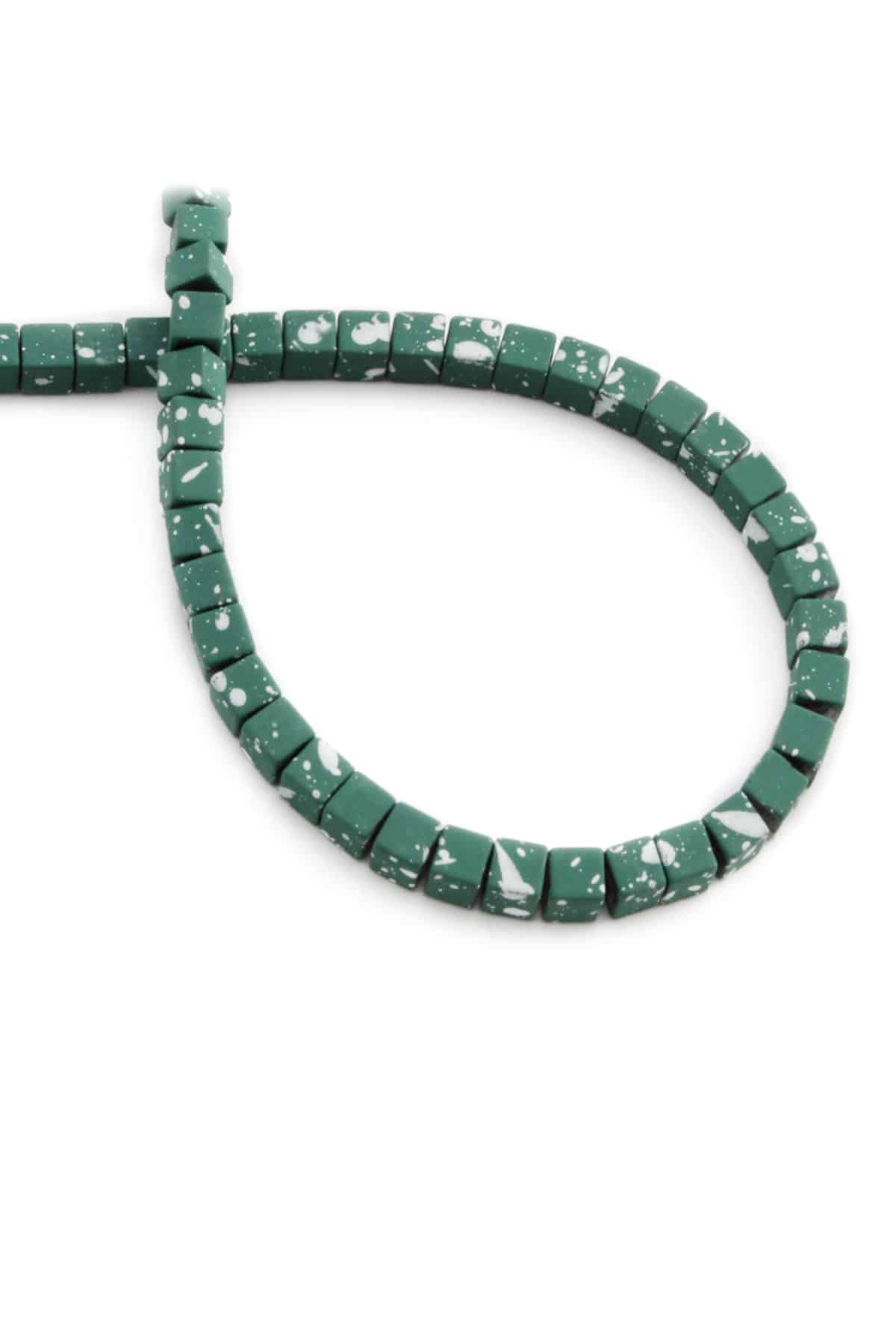 Hematite Natural Stone Matte Mottled Green Cube Cut 4x4mm String Of Beads