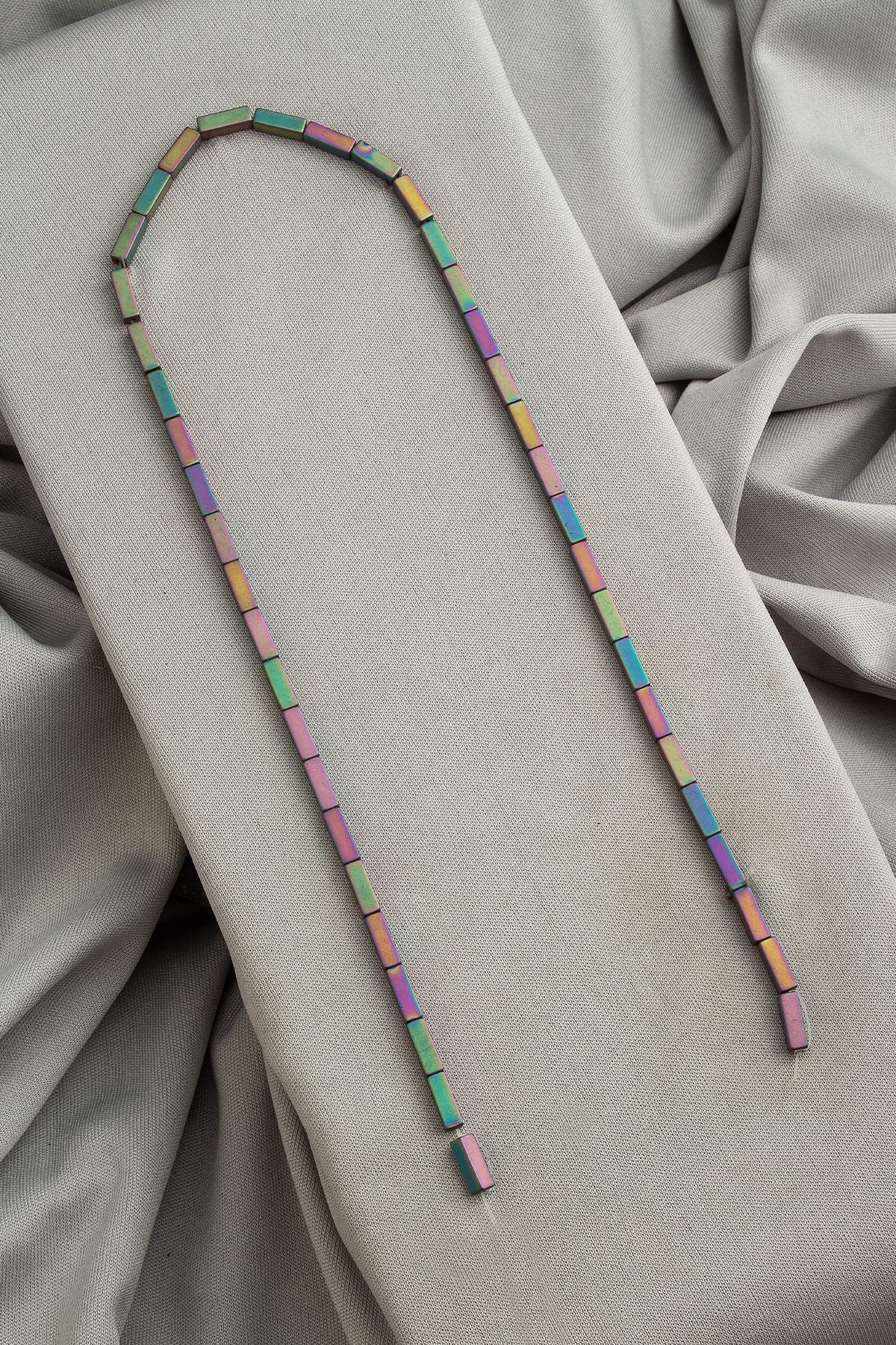Hematite Natural Stone Matte Rainbow Rectangular Cut 2x8mm String Of Beads