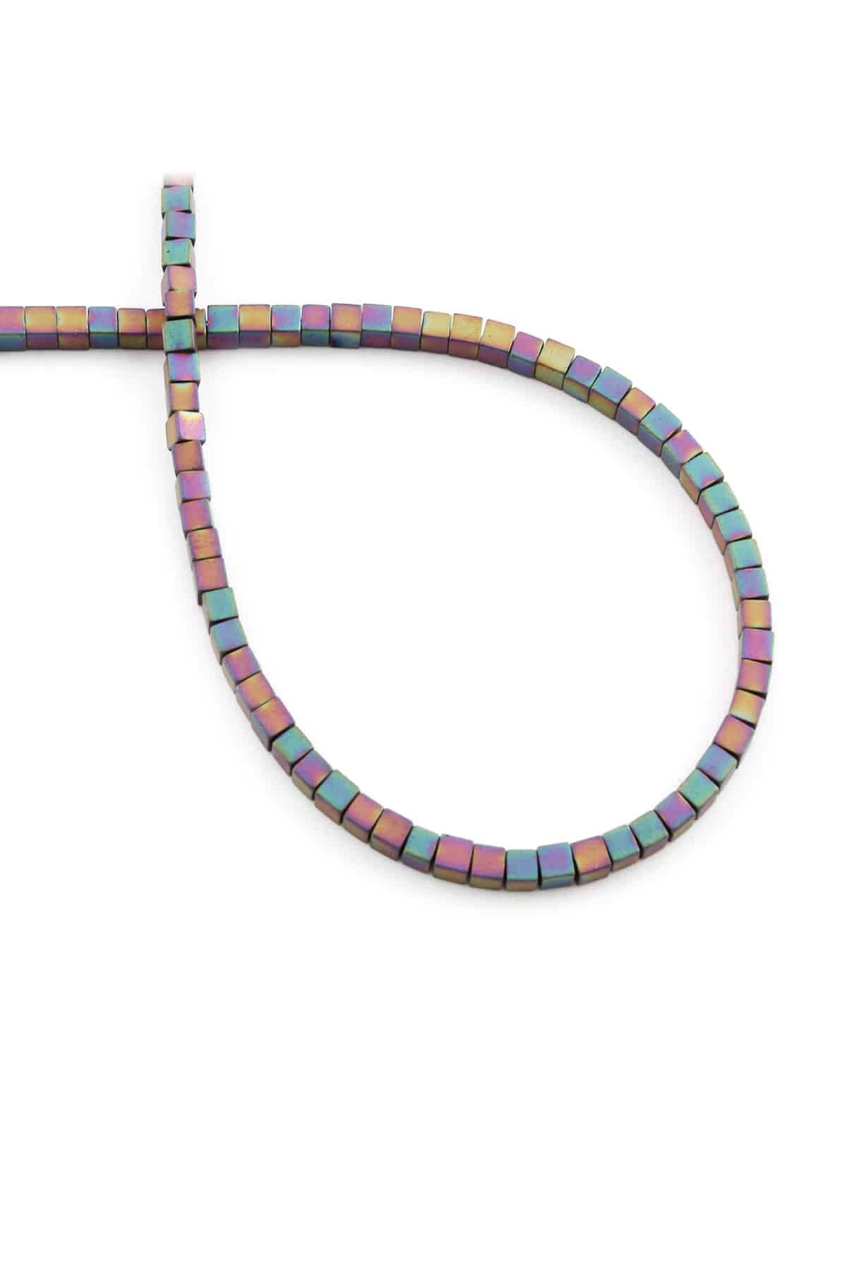 Hematite Natural Stone Matte Rainbow Cube Cut 2x2mm String Of Beads