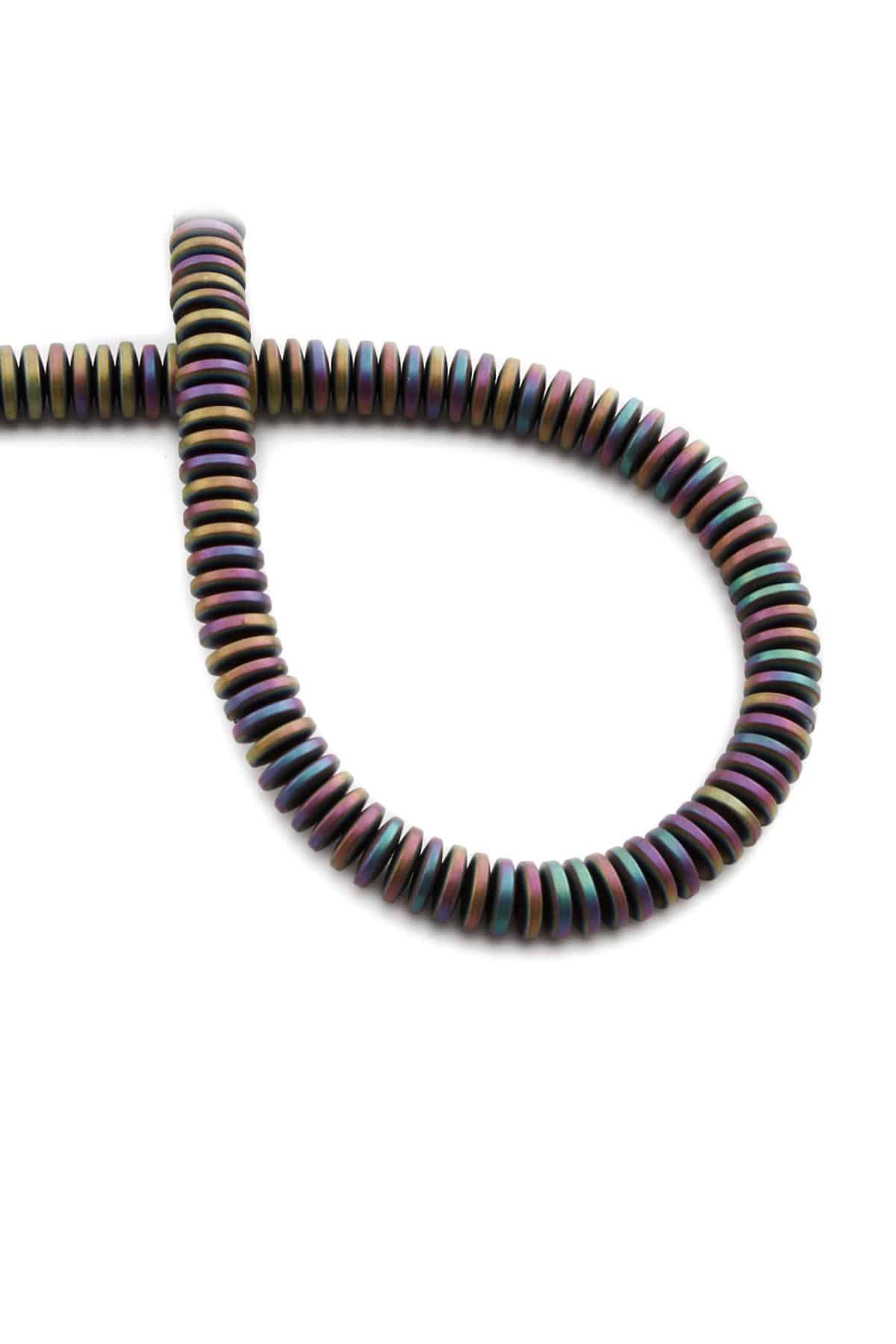 Hematit Doğal Taş Mat Gökkuşağı Rondela Kesim 6x1mm Dizi [AA]