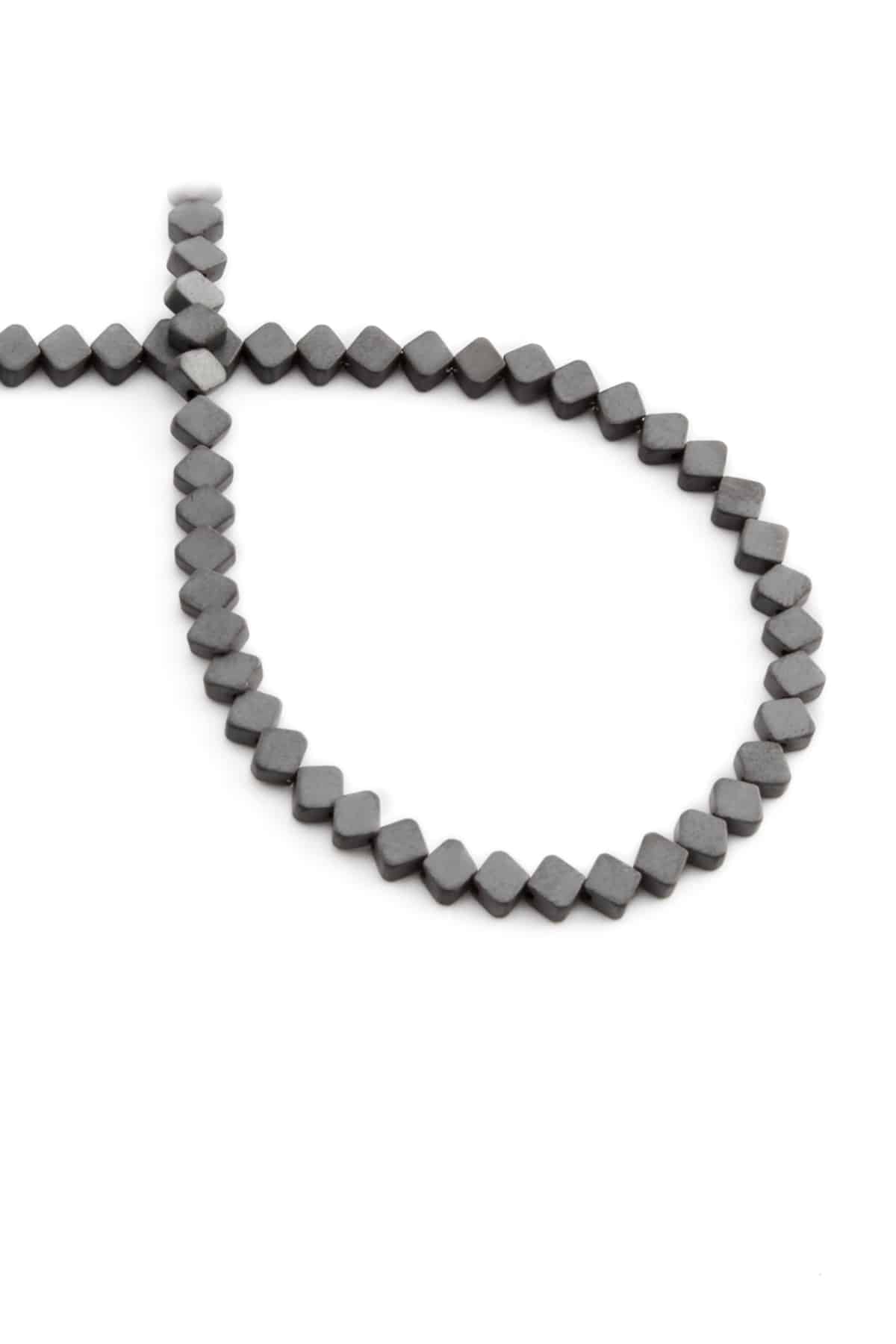 Hematite Natural Stone Matte Grey Square Cut 4x4mm String Of Beads