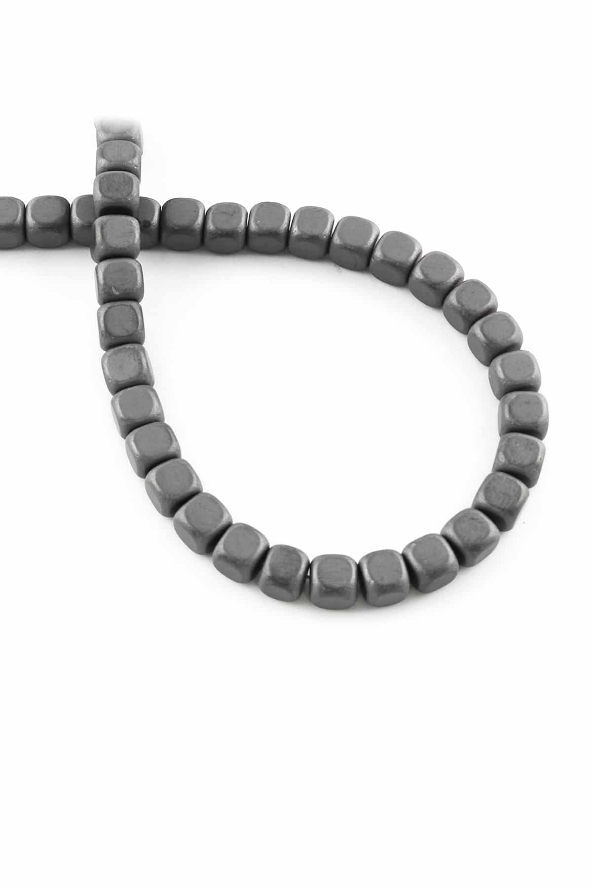 Hematite Natural Stone Matte Grey Square Cut 6x6mm String Of Beads