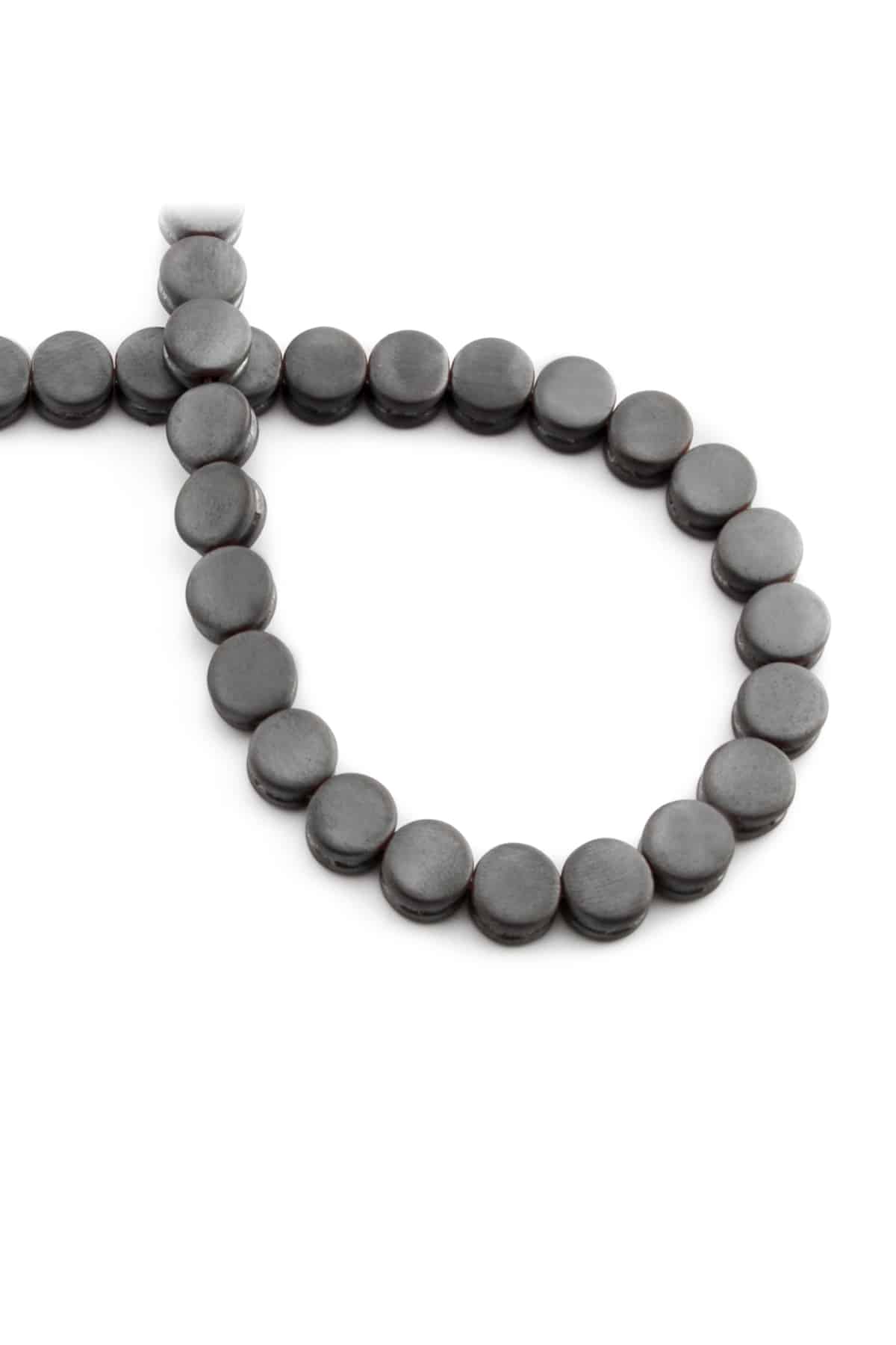 Hematit Doğal Taş Mat Gri Oval Kesim 8mm Dizi [AA]