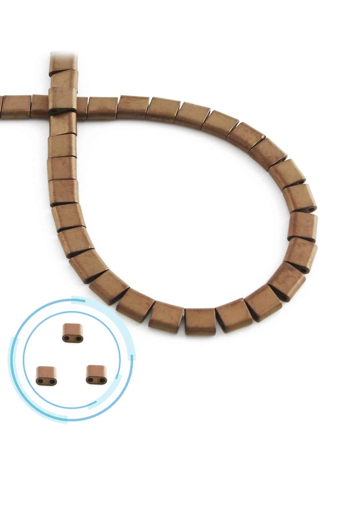 Hematit Doğal Taş Mat Kahverengi Kare Kesim Çift Delik 6x6mm Dizi [AA]