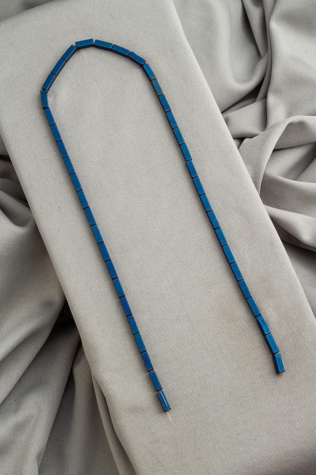 Hematit Doğal Taş Mat Mavi Dikdörtgen Kesim 3x9mm  Dizi