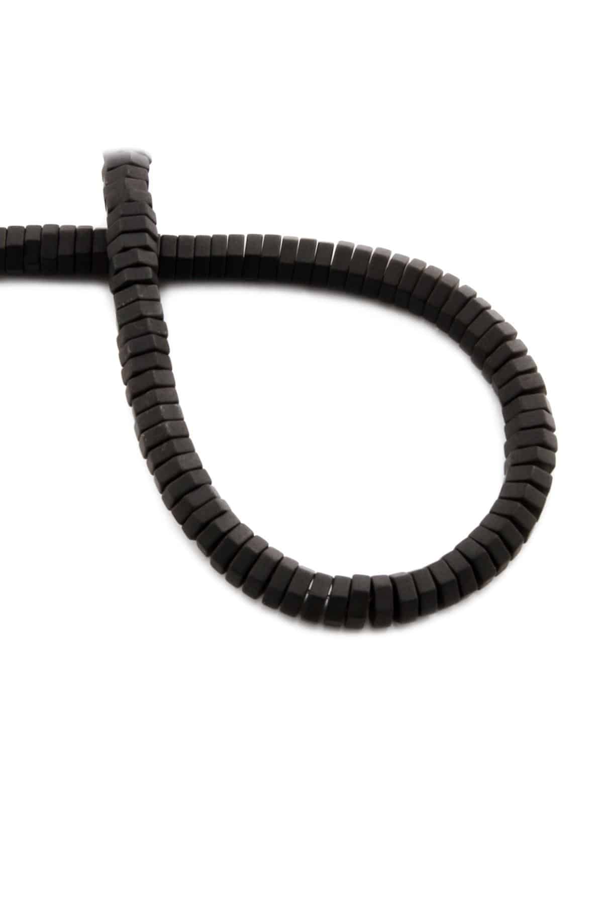 Hematit Doğal Taş Mat Siyah Altıgen Kesim 6x2mm Dizi [AA]