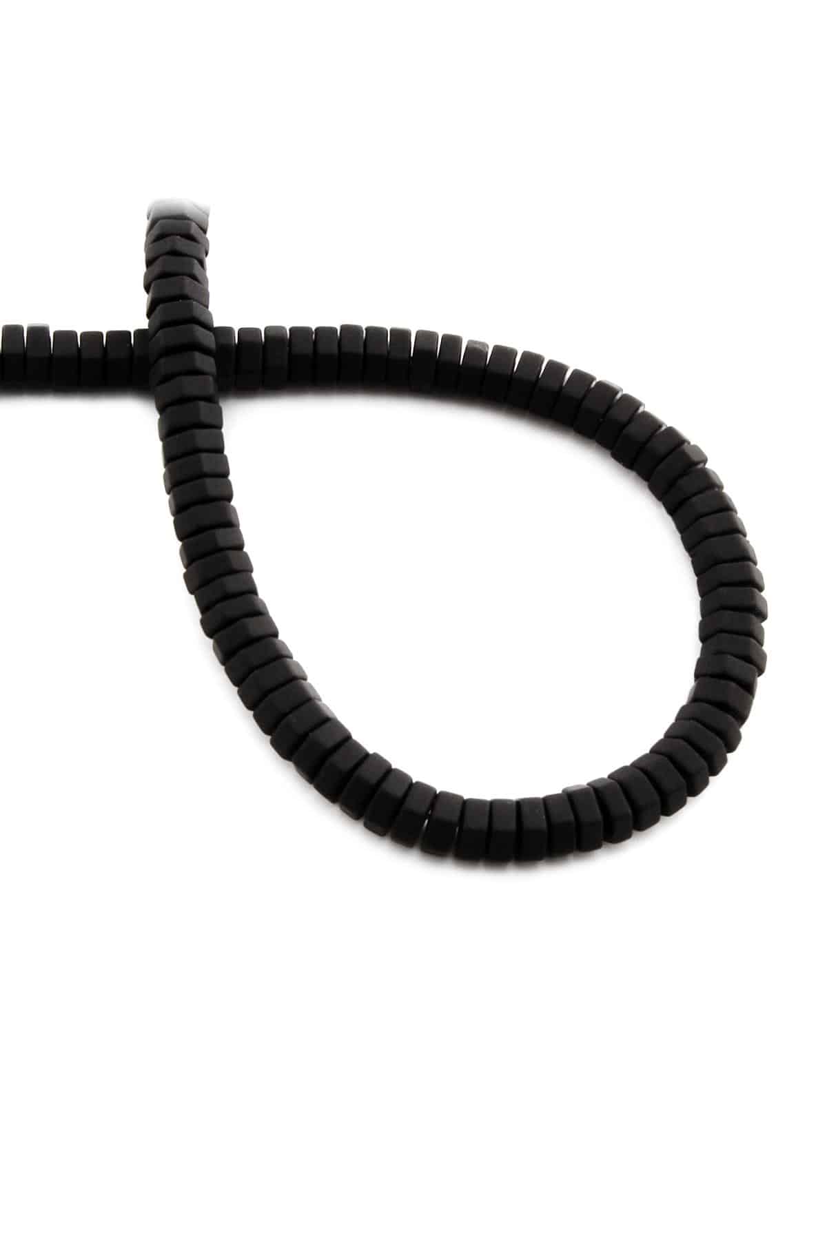 Hematit Doğal Taş Mat Siyah Altıgen Kesim 6x2mm Dizi