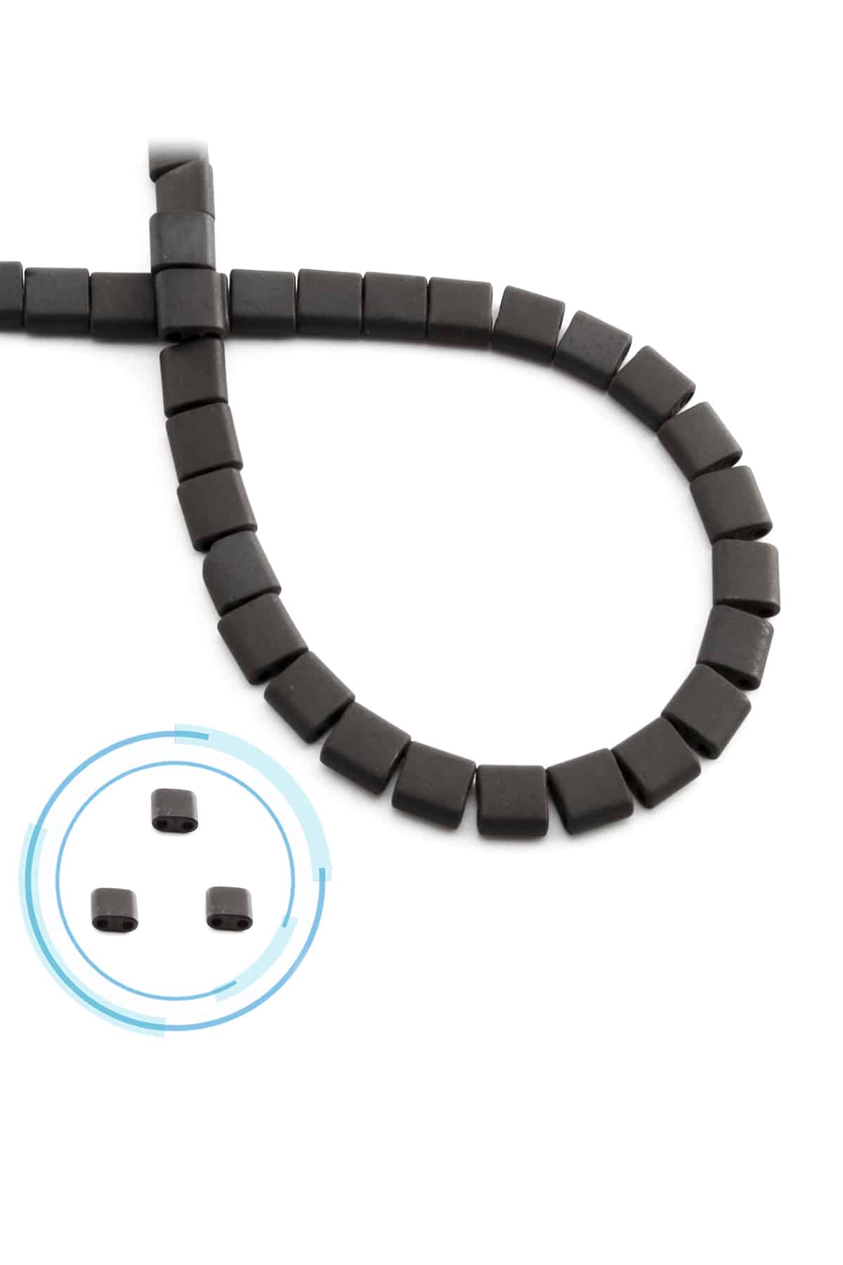 Hematite Natural Stone Matte Black Square Cut Double Hole 6x6mm String Of Beads