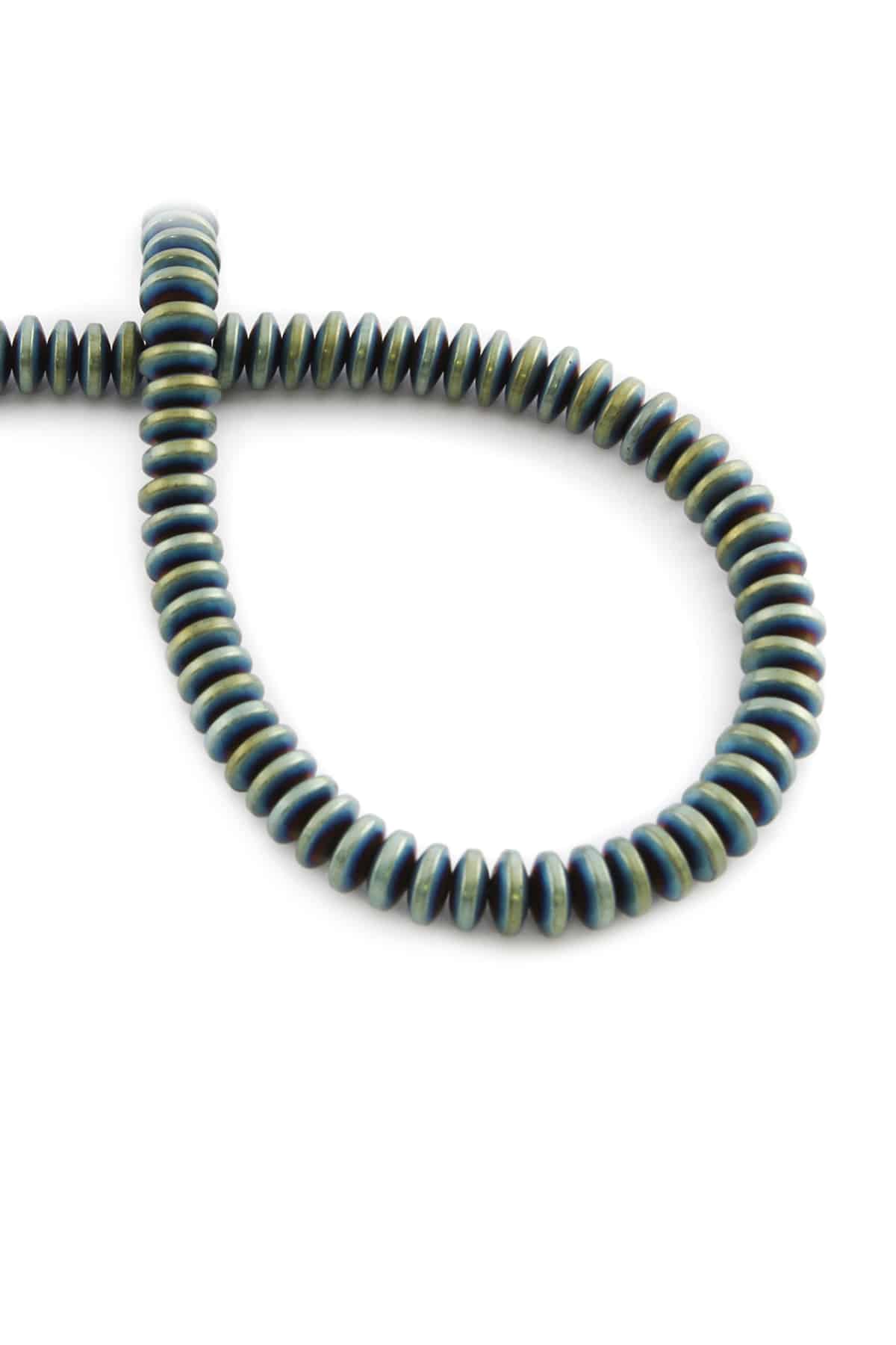 Hematit Doğal Taş Mat Yeşil Rondela Kesim 6x3mm Dizi
