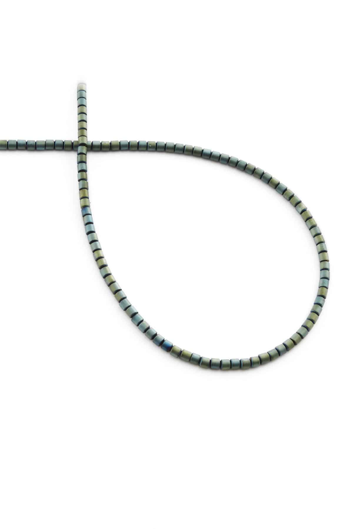 Hematite Natural Stone Matte Green Cylinder Cut 2mm String Of Beads