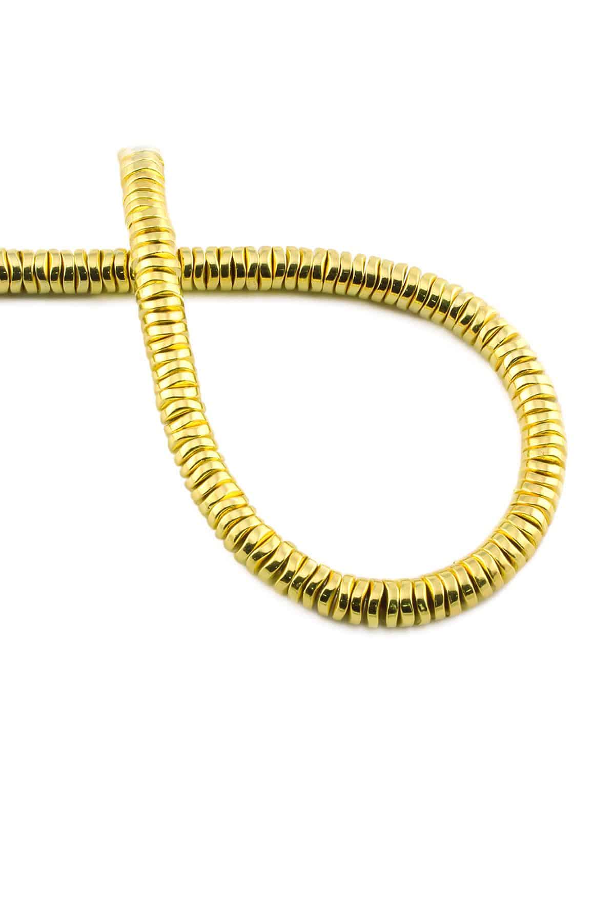 Hematit Doğal Taş Parlak Altın Sarı Rondela Kesim 6x1mm Dizi [AA]
