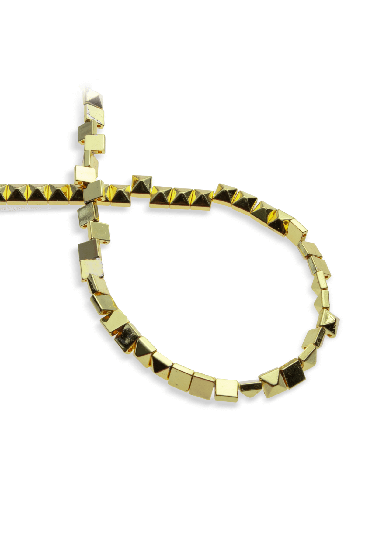 Hematit Doğal Taş Parlak Altın Sarı Piramit Kare Kesim Çift Delikli 6x6mm Dizi