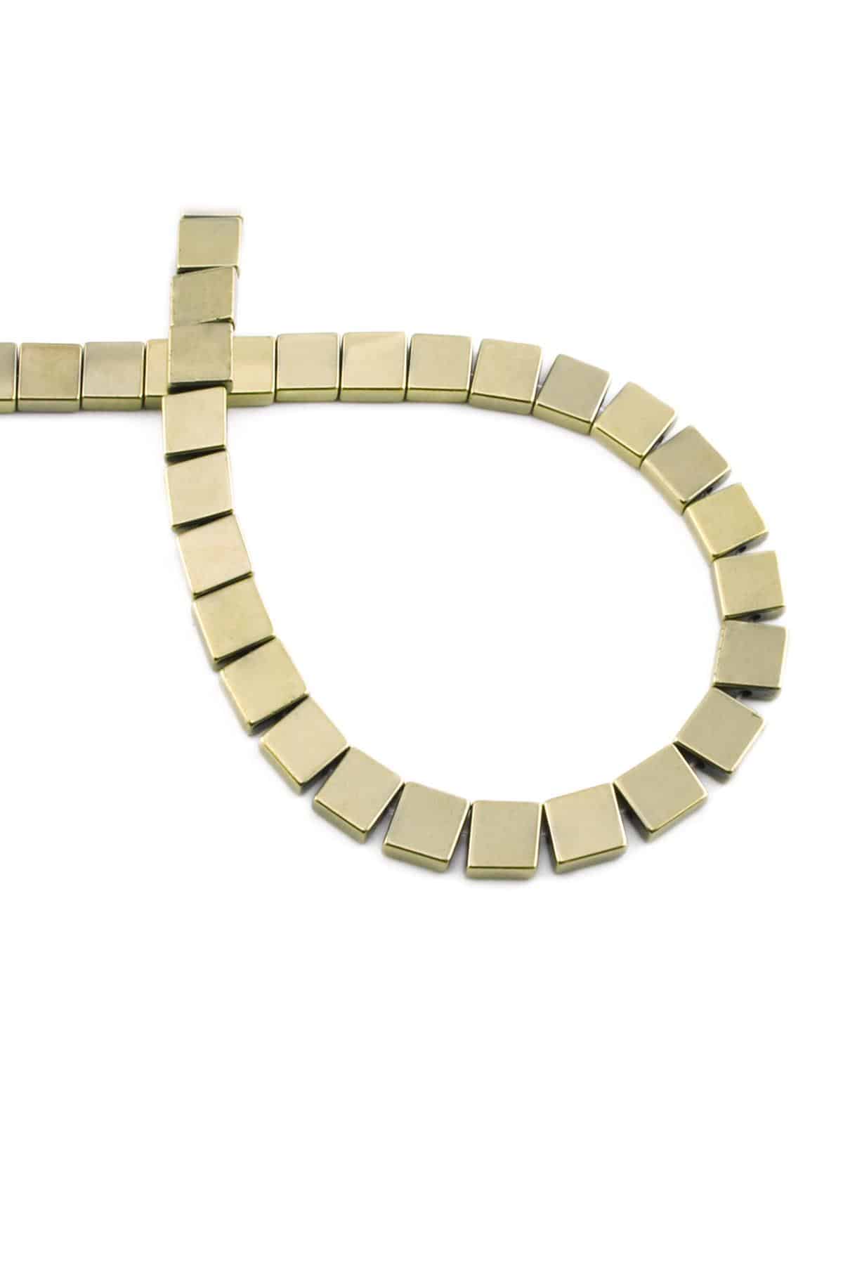 Hematite Natural Stone Shiny Antique Yellow 6x6mm String Of Beads