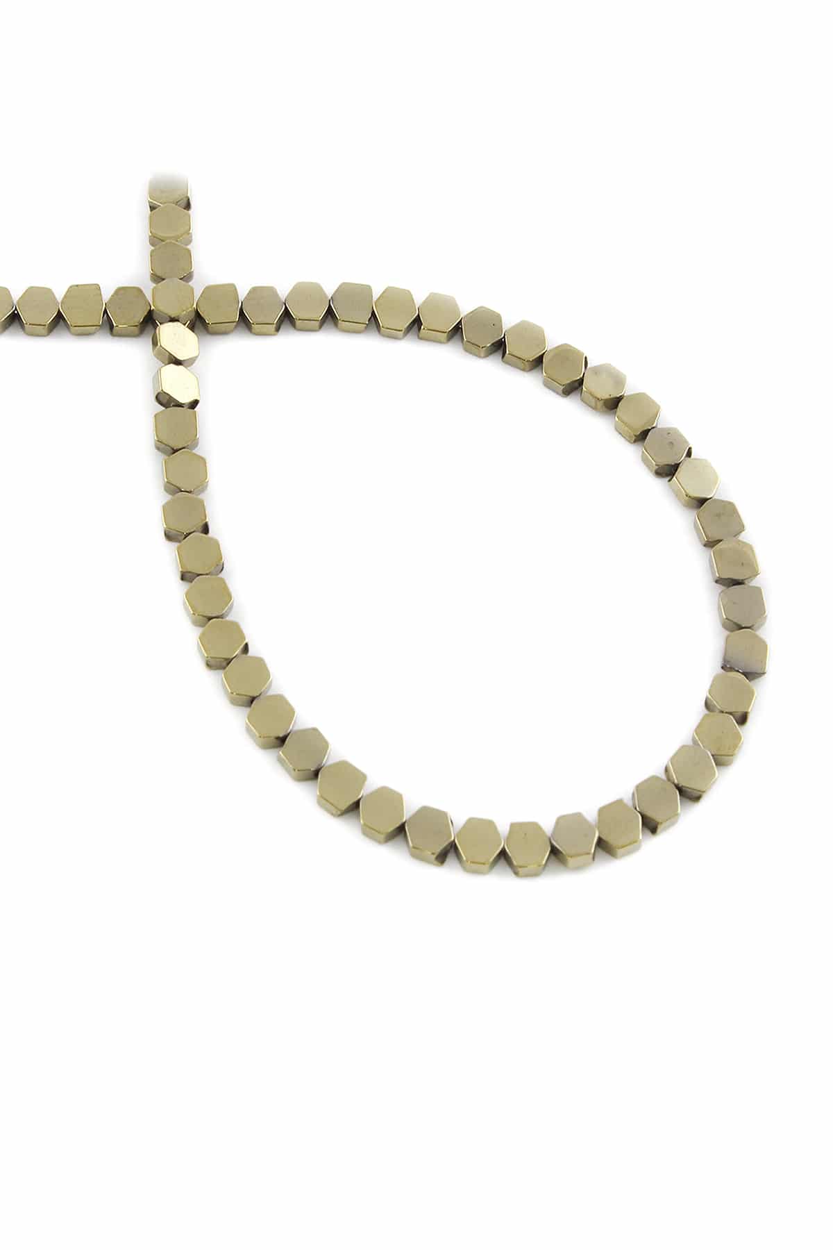 Hematite Natural Stone Shiny Antique Yellow Hexagon Cut 3x3mm String Of Beads