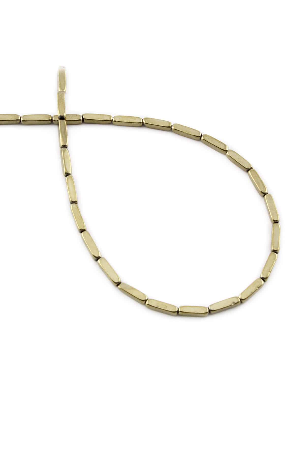 Hematit Doğal Taş Parlak Antik Sarı Dikdörtgen Kesim 2x8mm Dizi [AA]