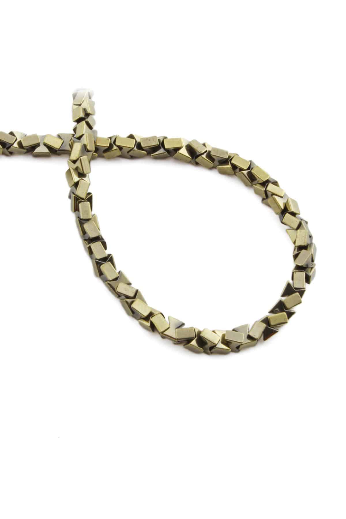 Hematite Natural Stone Shiny Antique Yellow Fiyon Cut 4x4mm String Of Beads