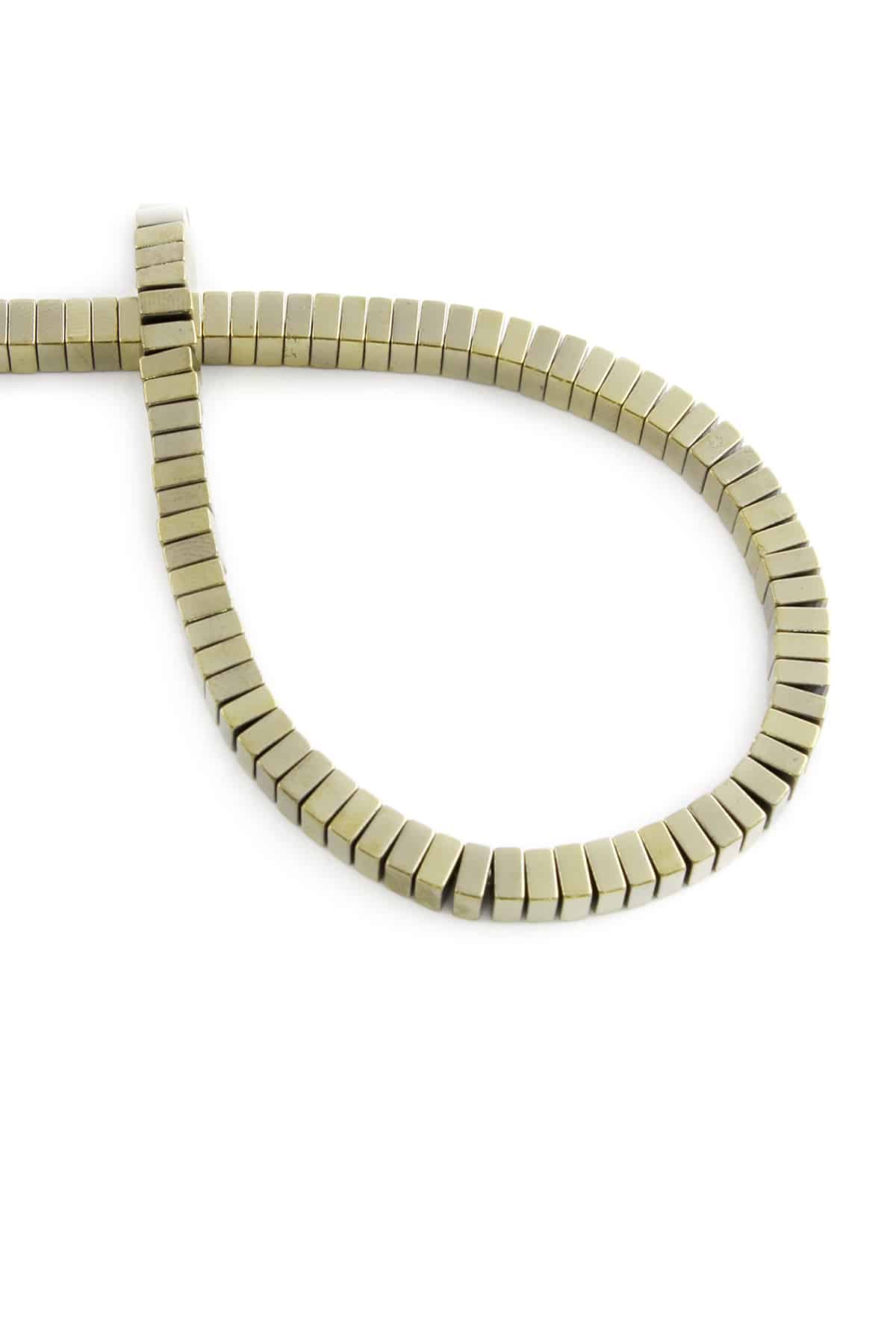 Hematite Natural Stone Shiny Antique Yellow Square Dore Cut 4x2mm String Of Beads