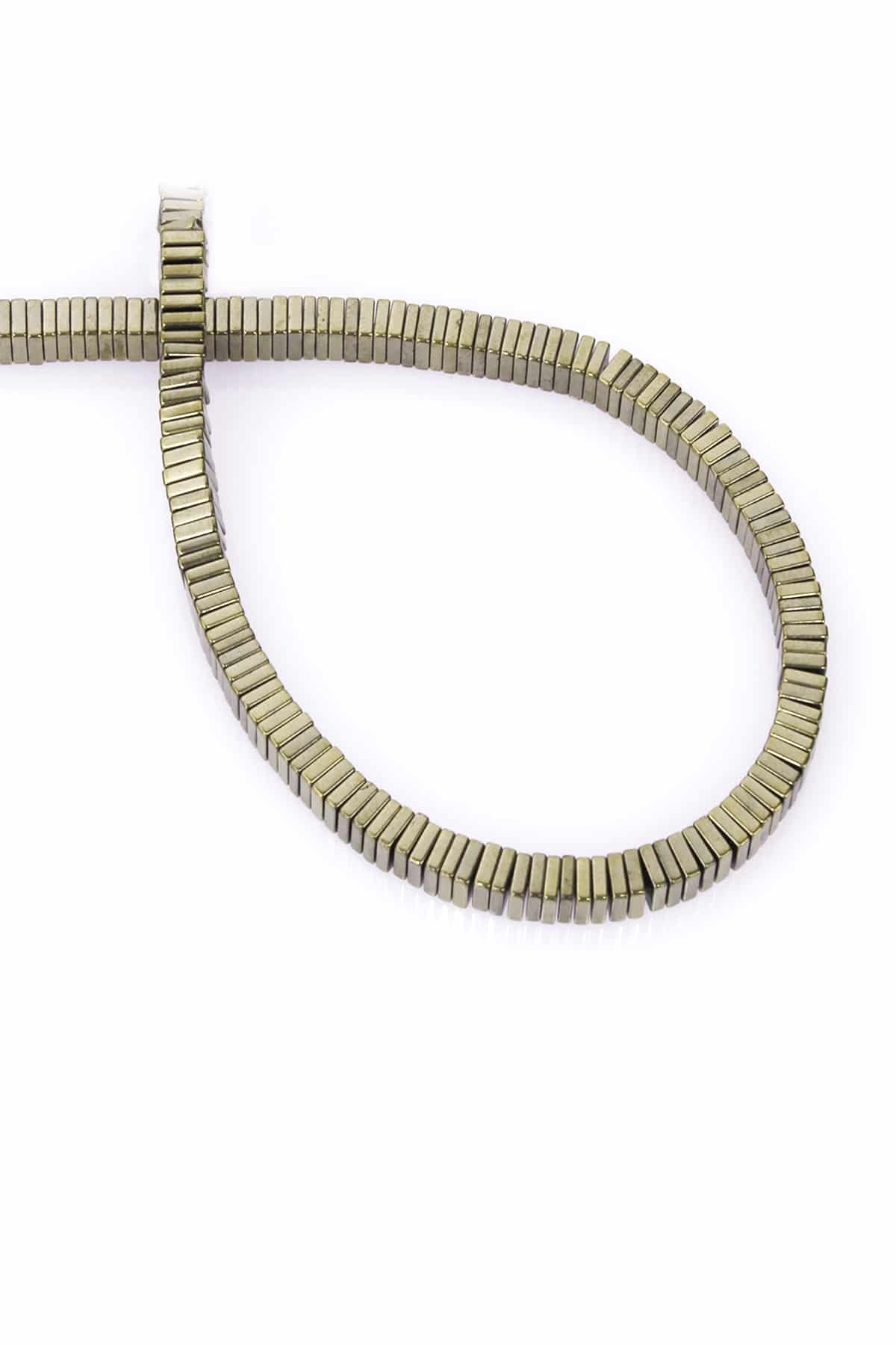 Hematite Natural Stone Shiny Antique Yellow Square Dore Cut 4x1mm String Of Beads