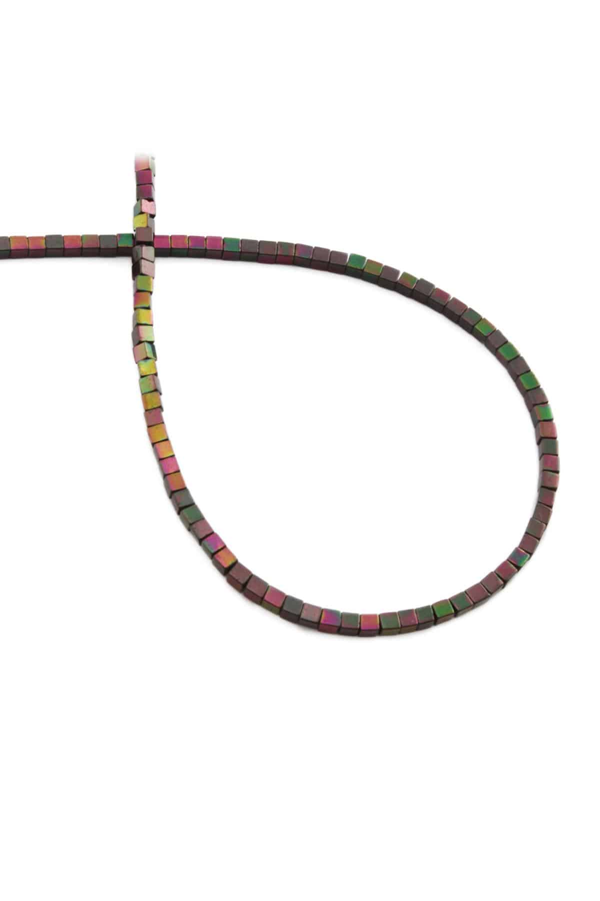 Hematite Natural Stone Shiny Antique Yellow Cube Cut 2x2mm String Of Beads