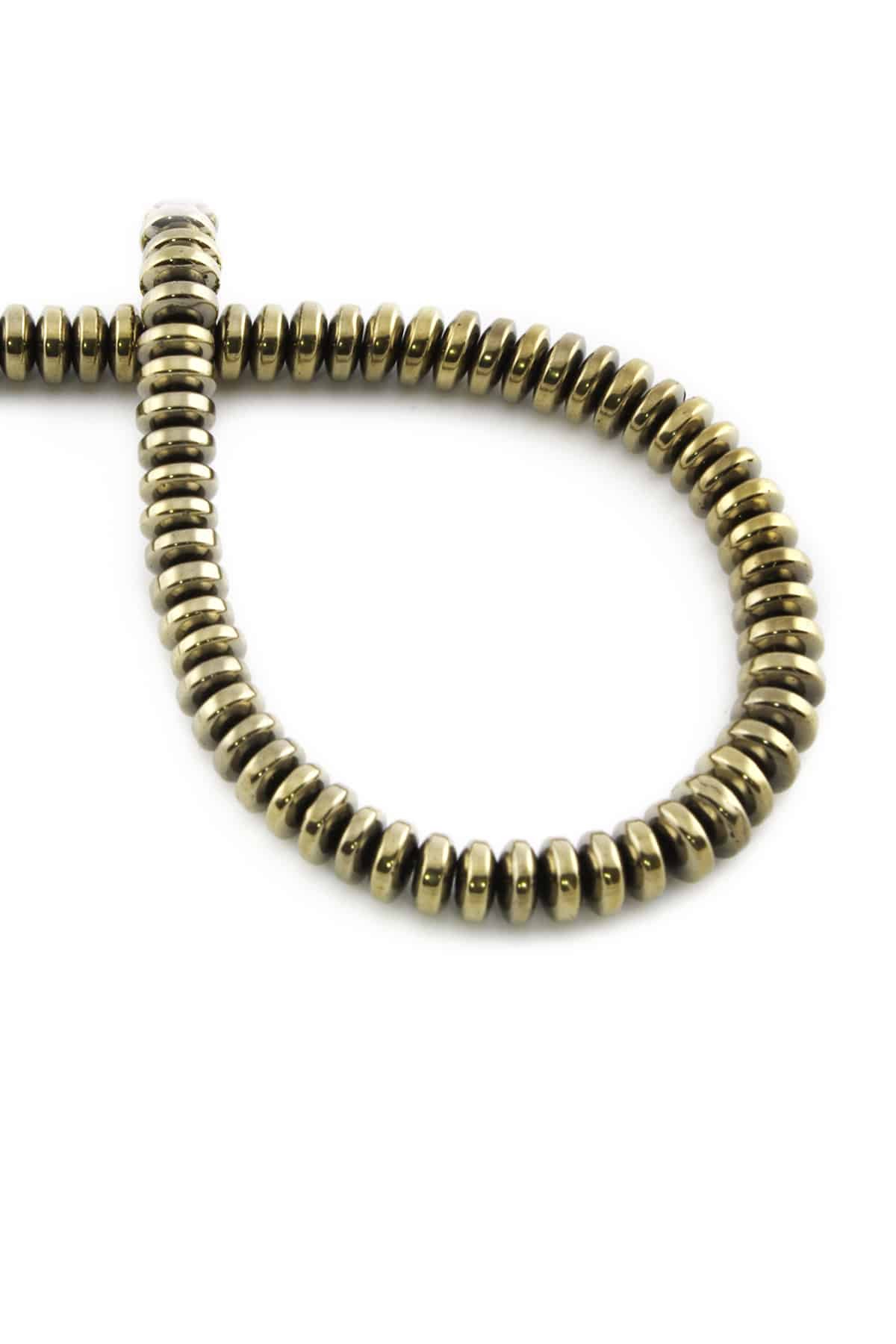 Hematit Doğal Taş Parlak Antik Sarı Rondela Kesim 6x3mm Dizi