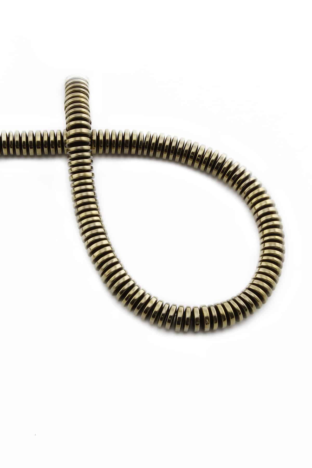Hematit Doğal Taş Parlak Antik Sarı Rondela Kesim 6x1mm Dizi