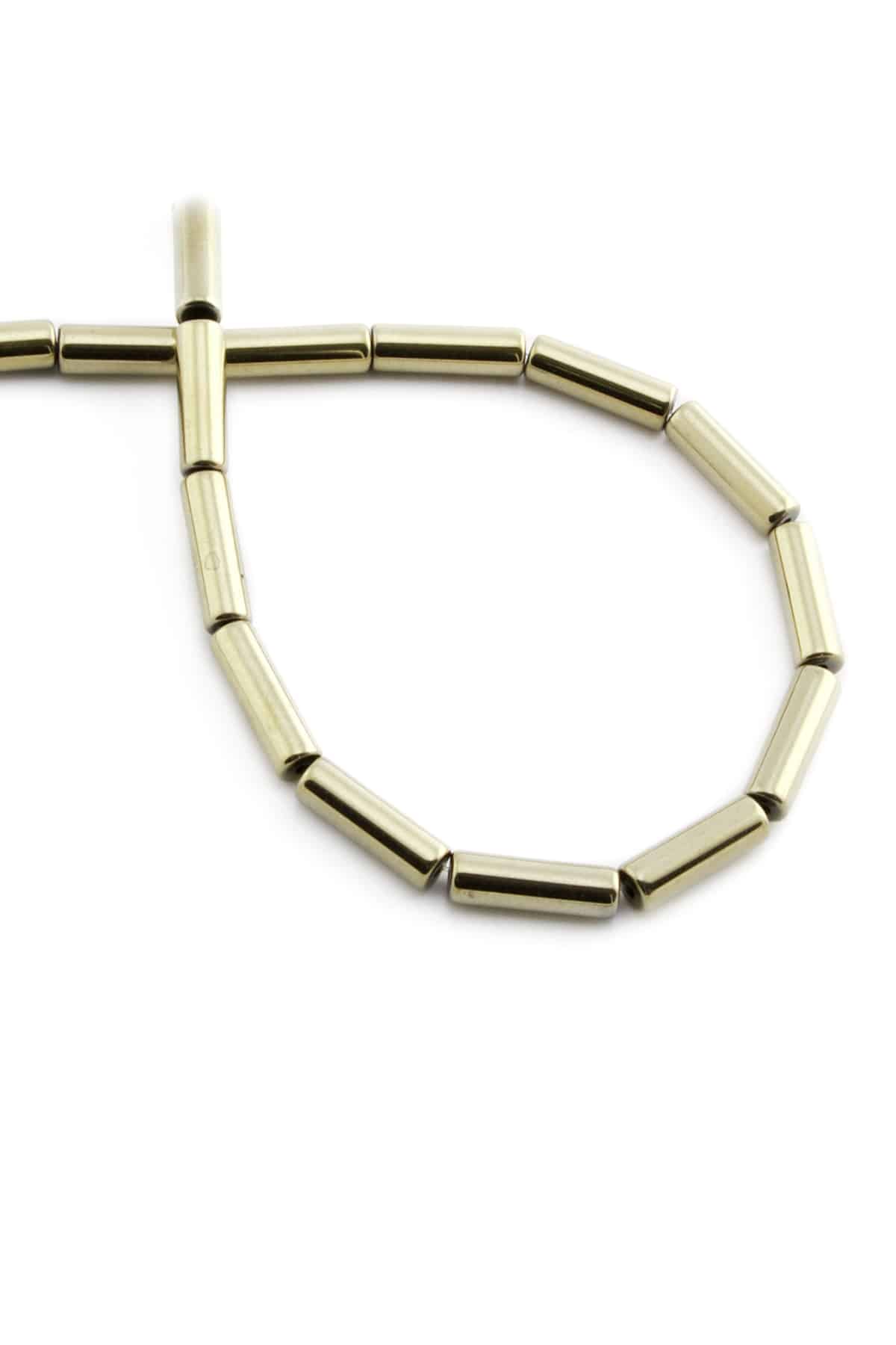 Hematite Natural Stone Shiny Antique Yellow Cylinder Cut 4x13mm String Of Beads