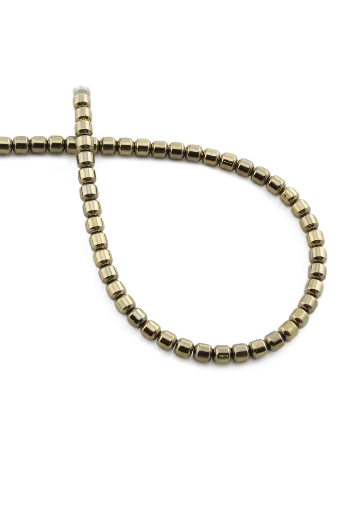 Hematite Natural Stone Shiny Antique Yellow Cylinder Cut 4mm String Of Beads