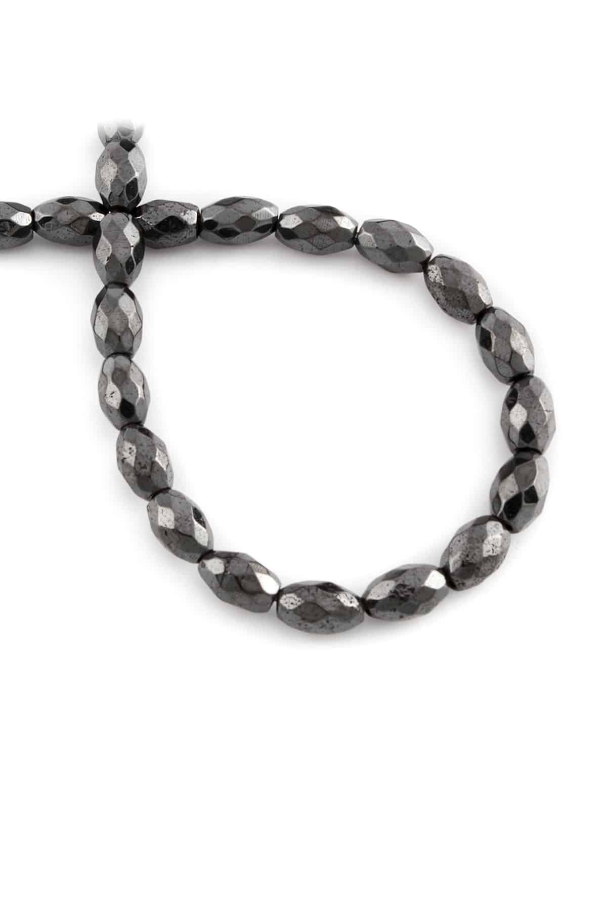 Hematit Doğal Taş Parlak Füme Arpa Faset Kesim 5x8mm Dizi [AA]