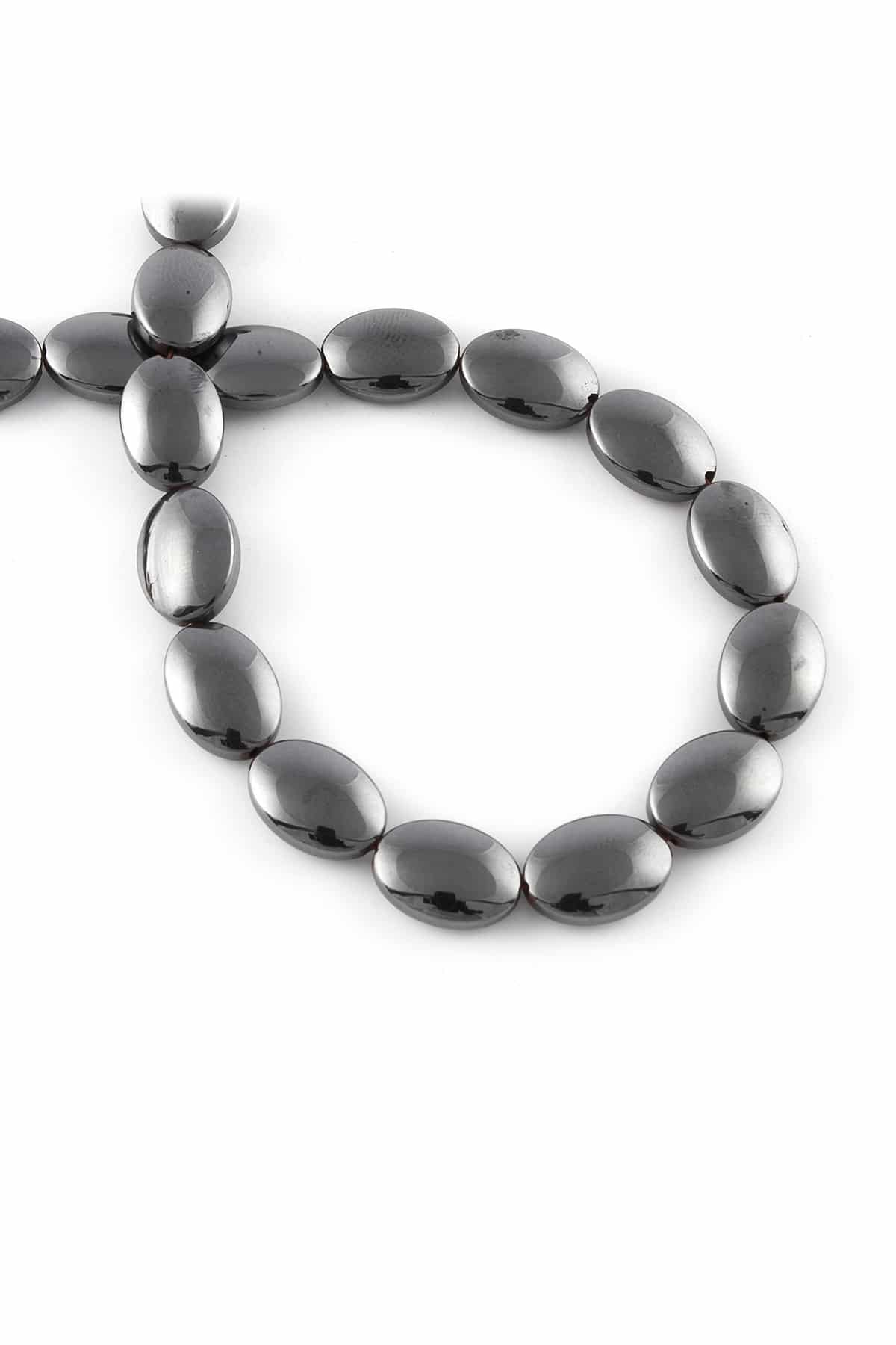 Hematit Doğal Taş Parlak Füme Bombeli Oval Kesim 10x14mm Dizi [AA]