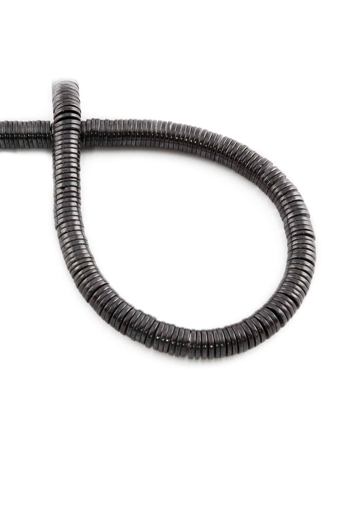 Hematit Doğal Taş Parlak Füme Daire Kesim 6x1mm Dizi [AA]