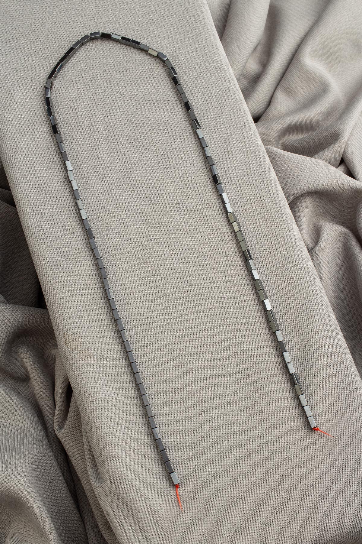 Hematite Natural Stone Shiny Smoked Rectangular Cut 2x4mm String Of Beads