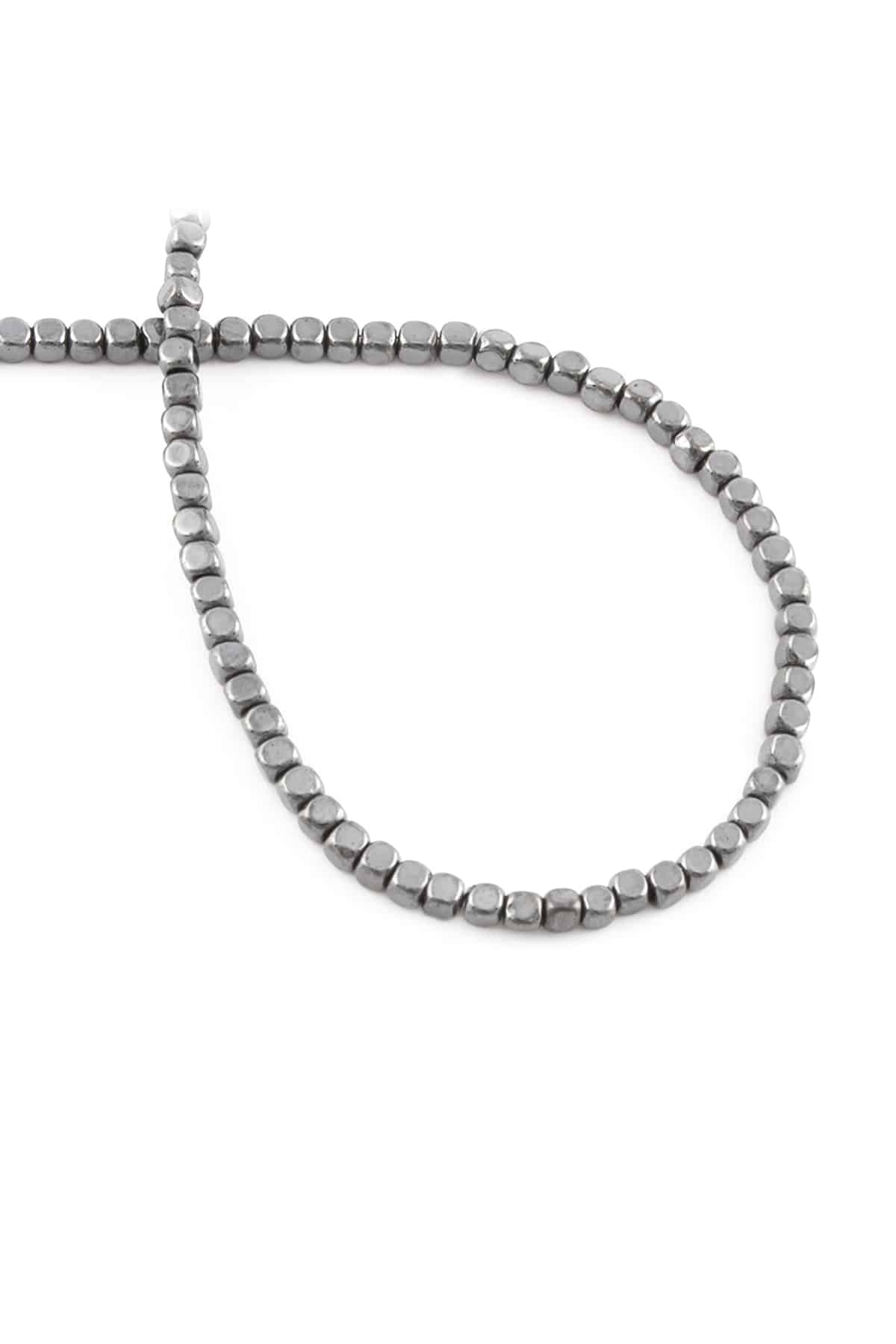 Hematite Natural Stone Shiny Smoked Square Cut 3x3mm String Of Beads